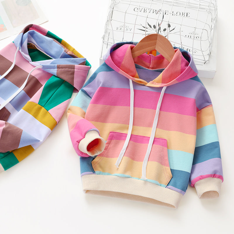 Sweat à Capuche Fille Arc-en-Ciel 2025 - Manches Longues, Poche Kangourou - Tissu Doux Polyester - Pour École Et Loisirs